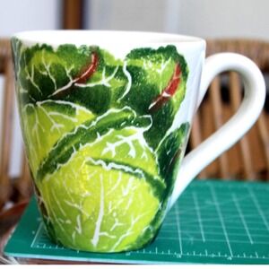 Vietri Italy Cabbage Leaf Coffee Mug Green White Ceramic Garden Farmhouse 4.5in